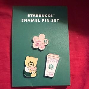Starbucks Pink Cherry Blossom Enamel Pin Trio
